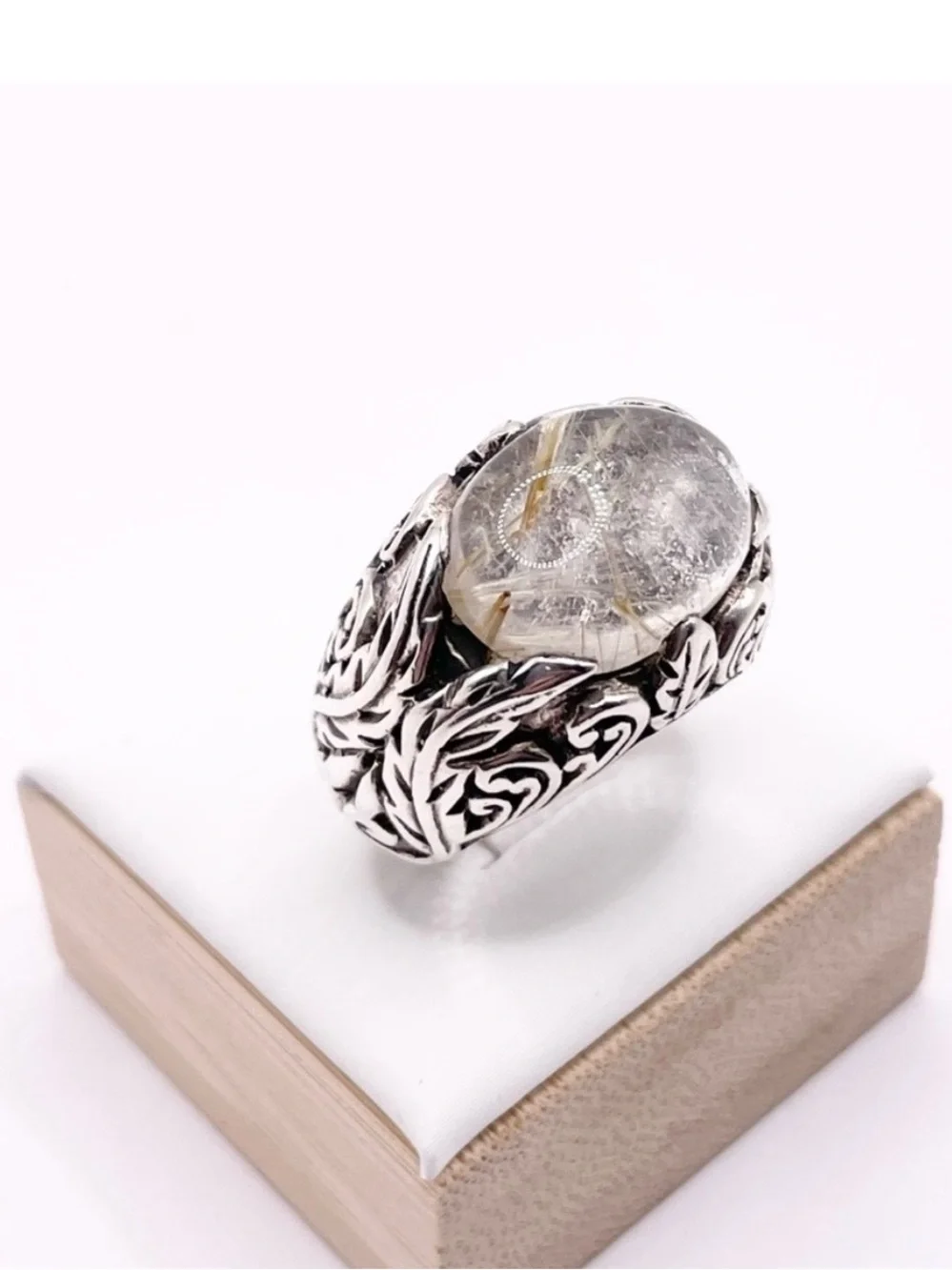 Size 7 Sterling Silver Rutilated Quartz Statement Ring
